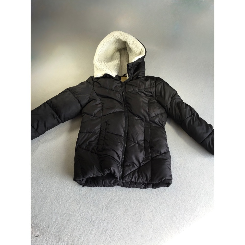 Thereabouts Girls Black Puffer Jacket Sherpa Hood Fleece Lined Coat XL 16 Reg